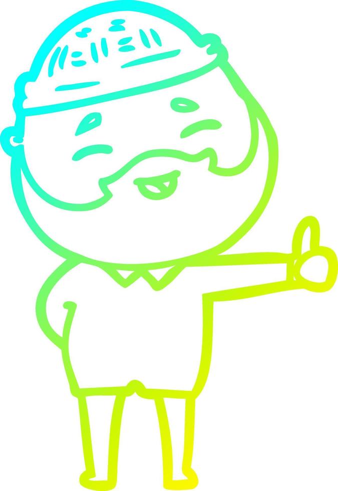 cold gradient line drawing cartoon happy bearded man vector