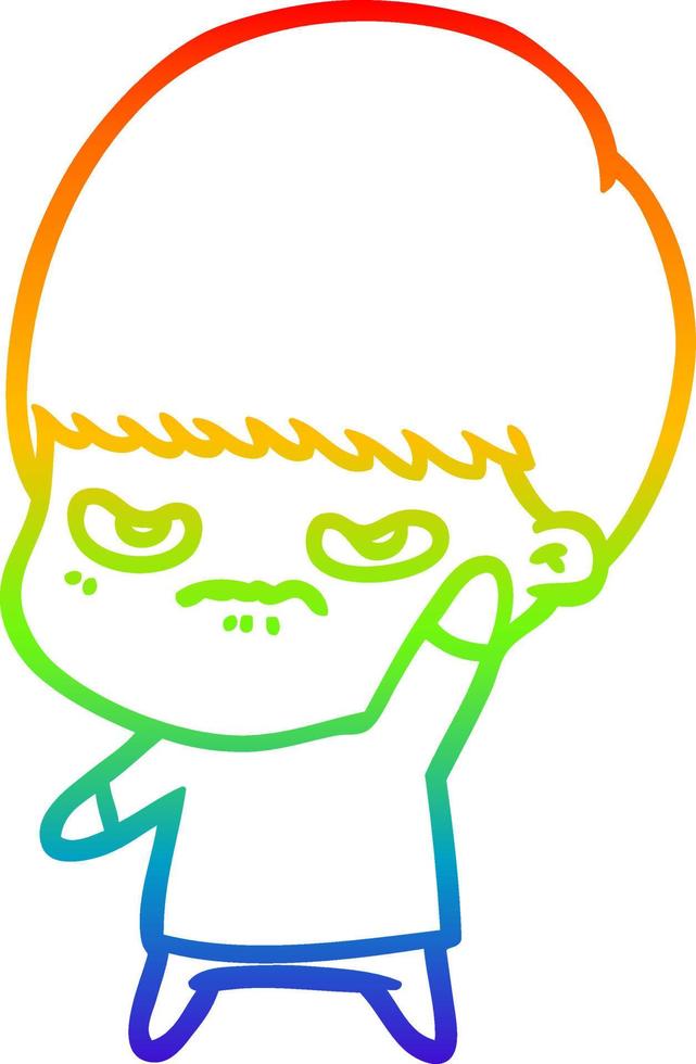 rainbow gradient line drawing annoyed cartoon boy vector