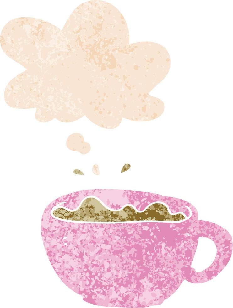cartoon coffee cup and thought bubble in retro textured style vector