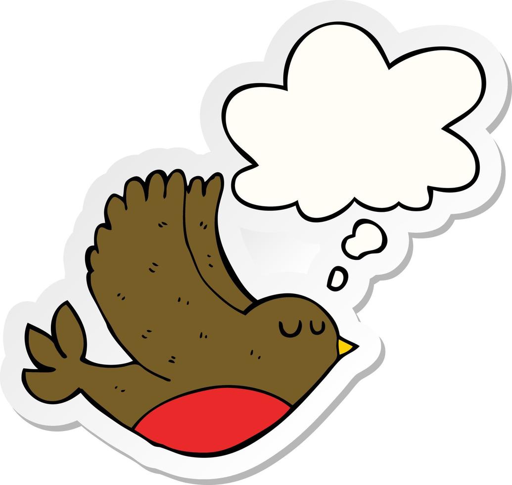 cartoon flying bird and thought bubble as a printed sticker vector