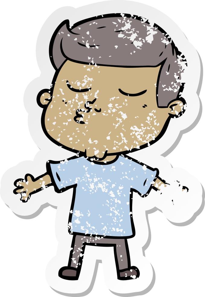 distressed sticker of a cartoon model guy pouting vector