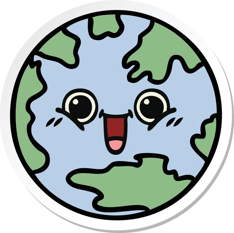 sticker of a cute cartoon planet earth vector