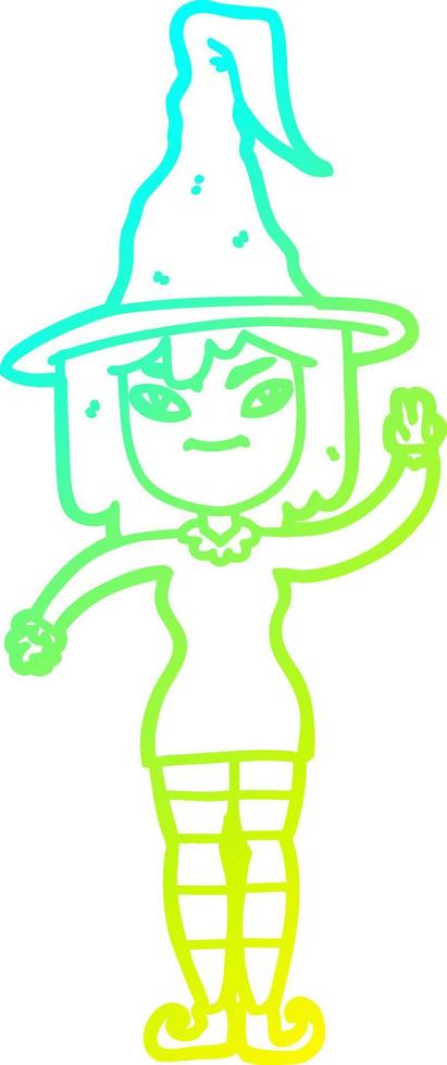 cold gradient line drawing cartoon witch vector