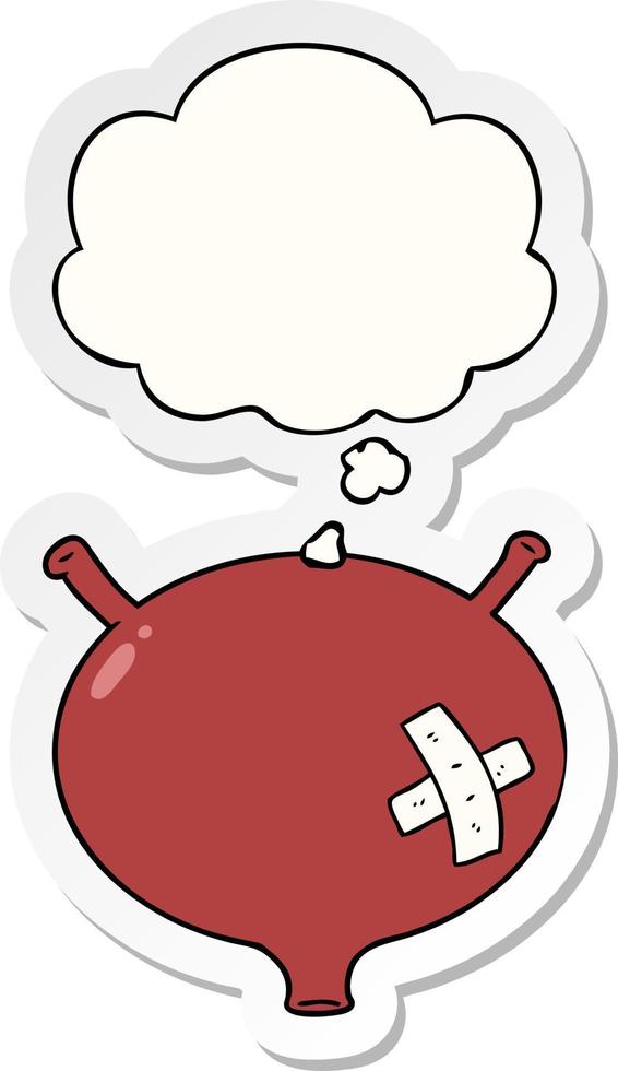 cartoon bladder and thought bubble as a printed sticker vector