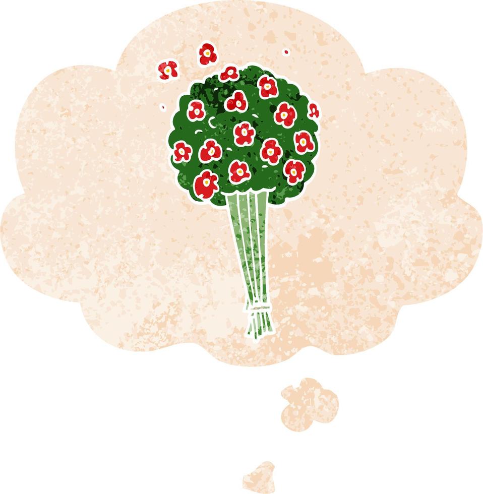 cartoon bunch of flowers and thought bubble in retro textured style vector