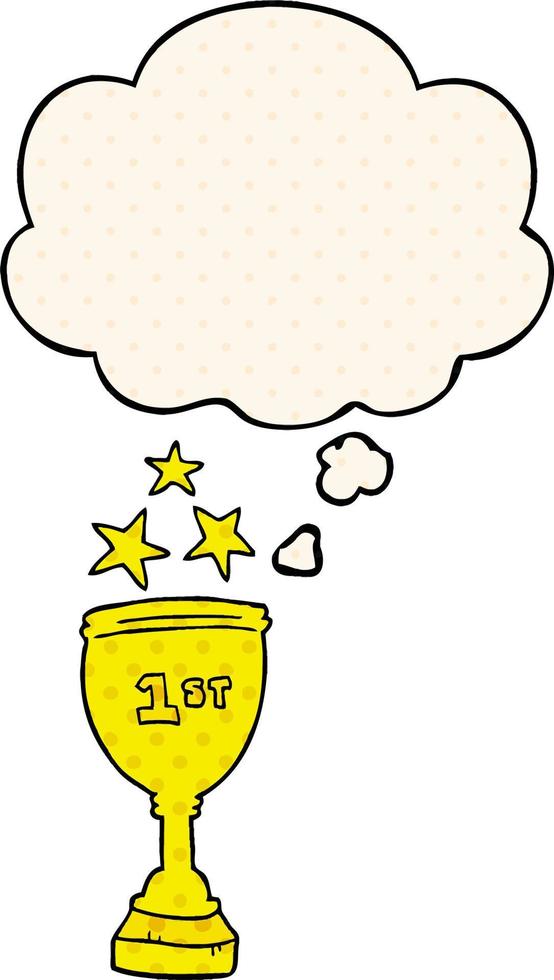 cartoon sports trophy and thought bubble in comic book style vector