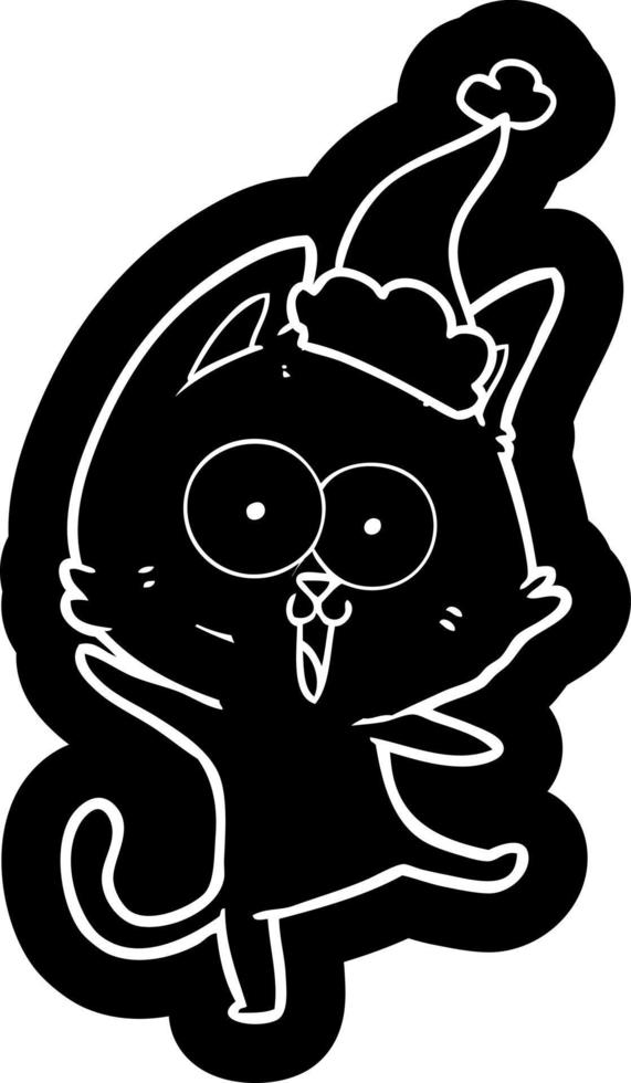 funny cartoon icon of a cat wearing santa hat vector
