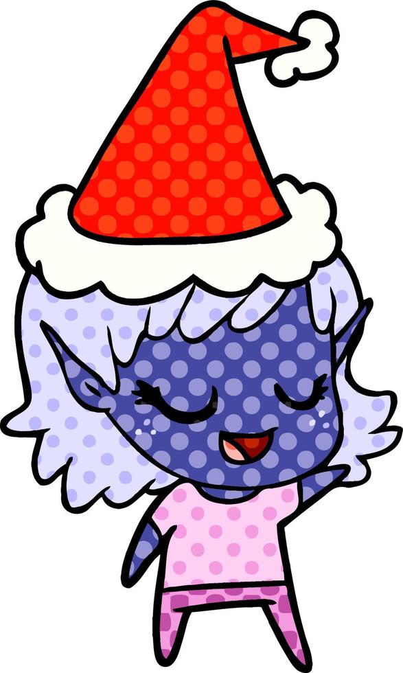 happy comic book style illustration of a elf girl wearing santa hat vector
