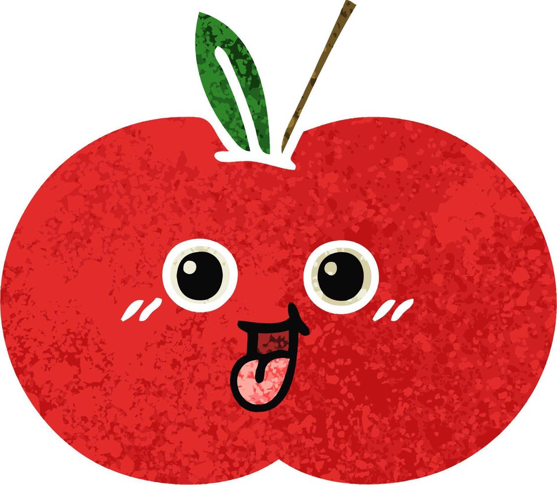 retro illustration style cartoon red apple vector