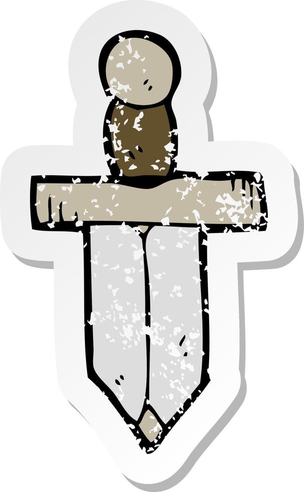retro distressed sticker of a cartoon dagger vector