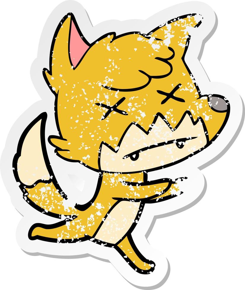 distressed sticker of a cartoon dead fox vector