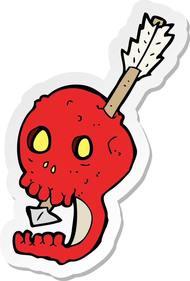 sticker of a funny cartoon skull and arrow vector