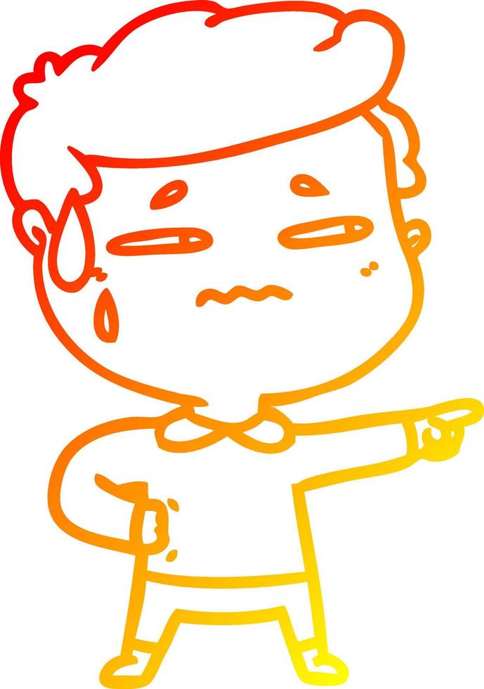 warm gradient line drawing cartoon anxious man pointing vector