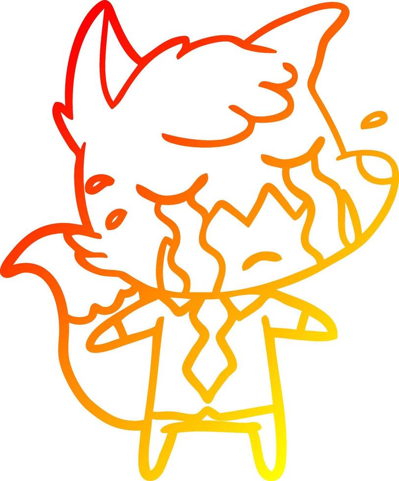 warm gradient line drawing crying business fox cartoon vector