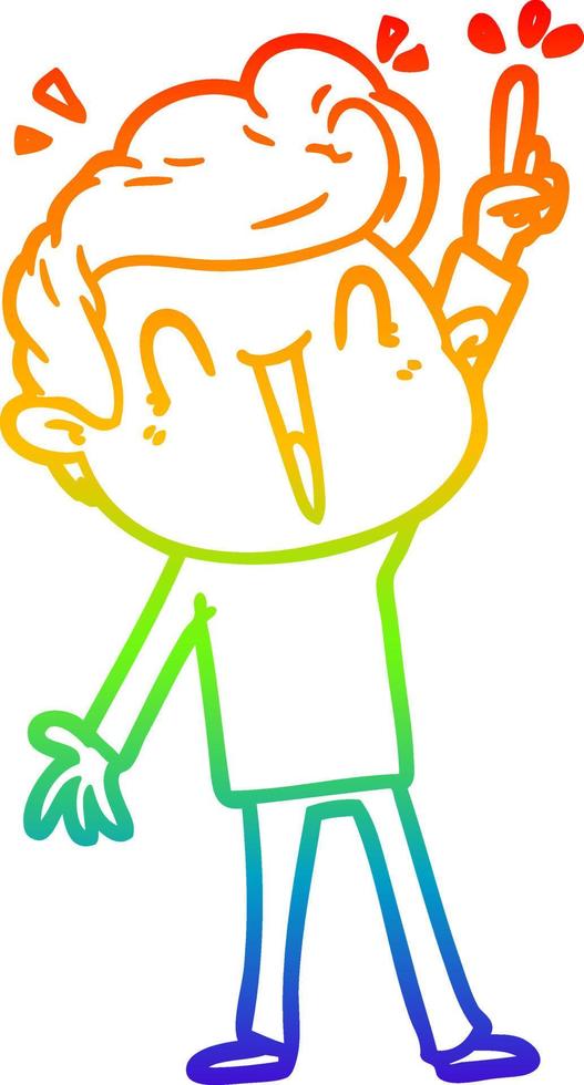 rainbow gradient line drawing cartoon excited man vector