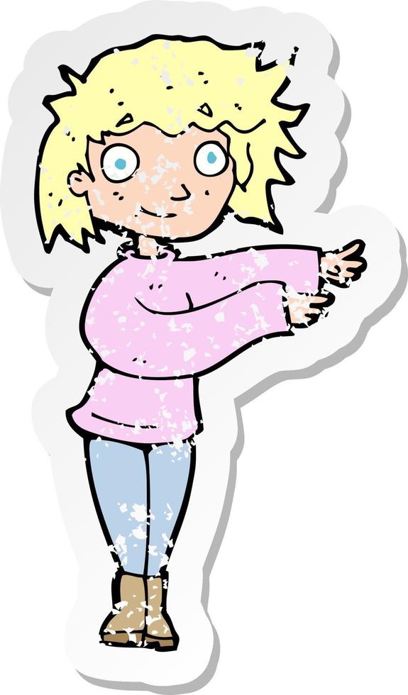 retro distressed sticker of a cartoon dancing woman vector