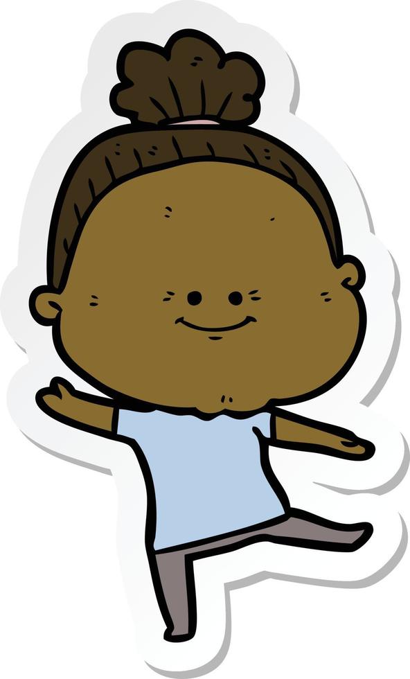 sticker of a cartoon happy old woman vector
