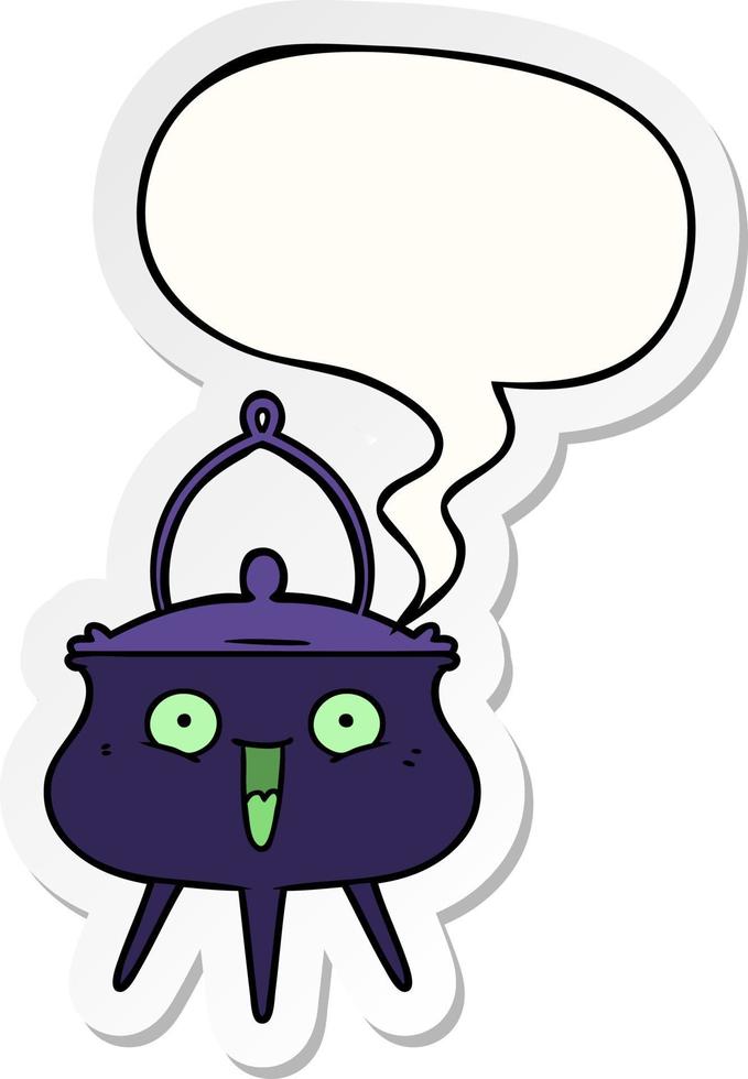 halloween cauldron cartoon and speech bubble sticker vector