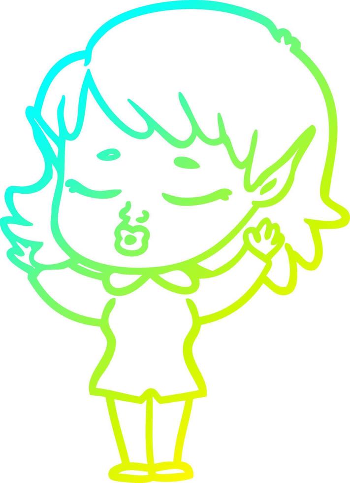 cold gradient line drawing pretty cartoon elf girl vector