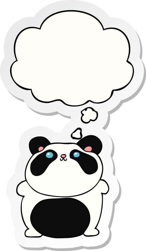 cartoon panda and thought bubble as a printed sticker vector