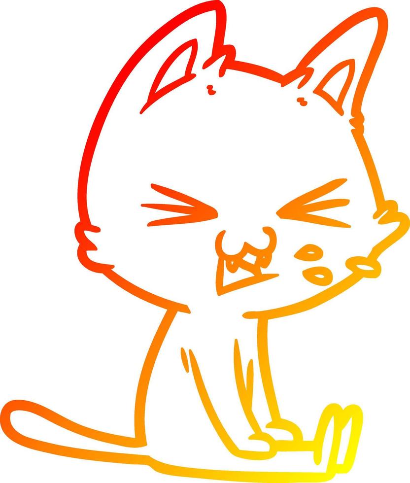 warm gradient line drawing cartoon sitting cat hissing vector