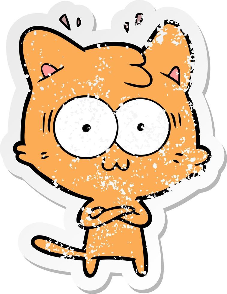 distressed sticker of a cartoon surprised cat vector