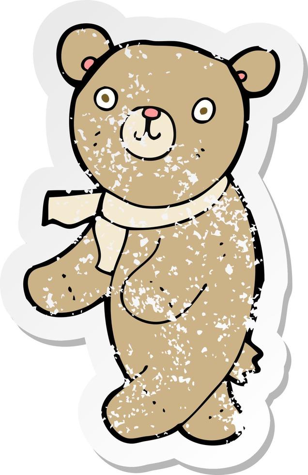 retro distressed sticker of a cute cartoon teddy bear vector