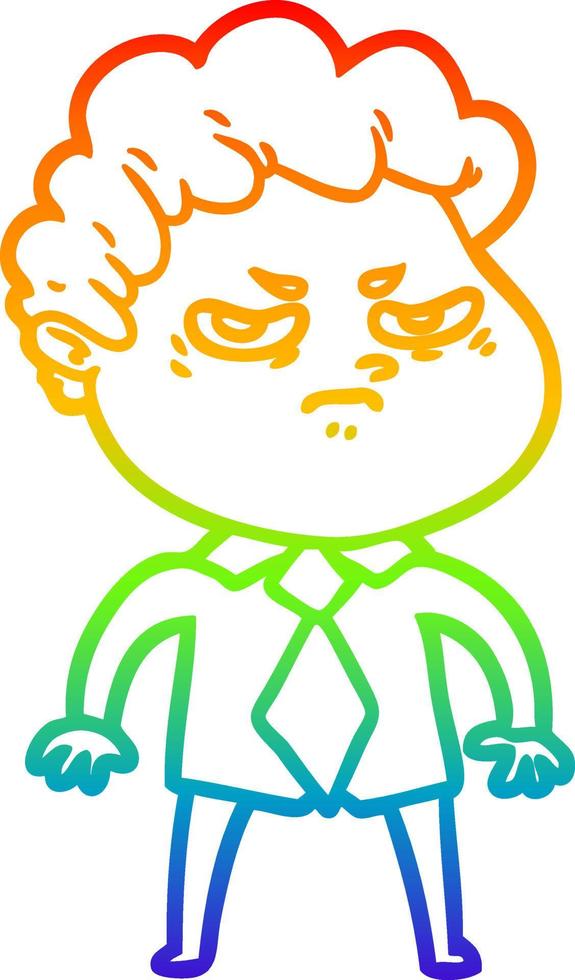 rainbow gradient line drawing cartoon angry man vector