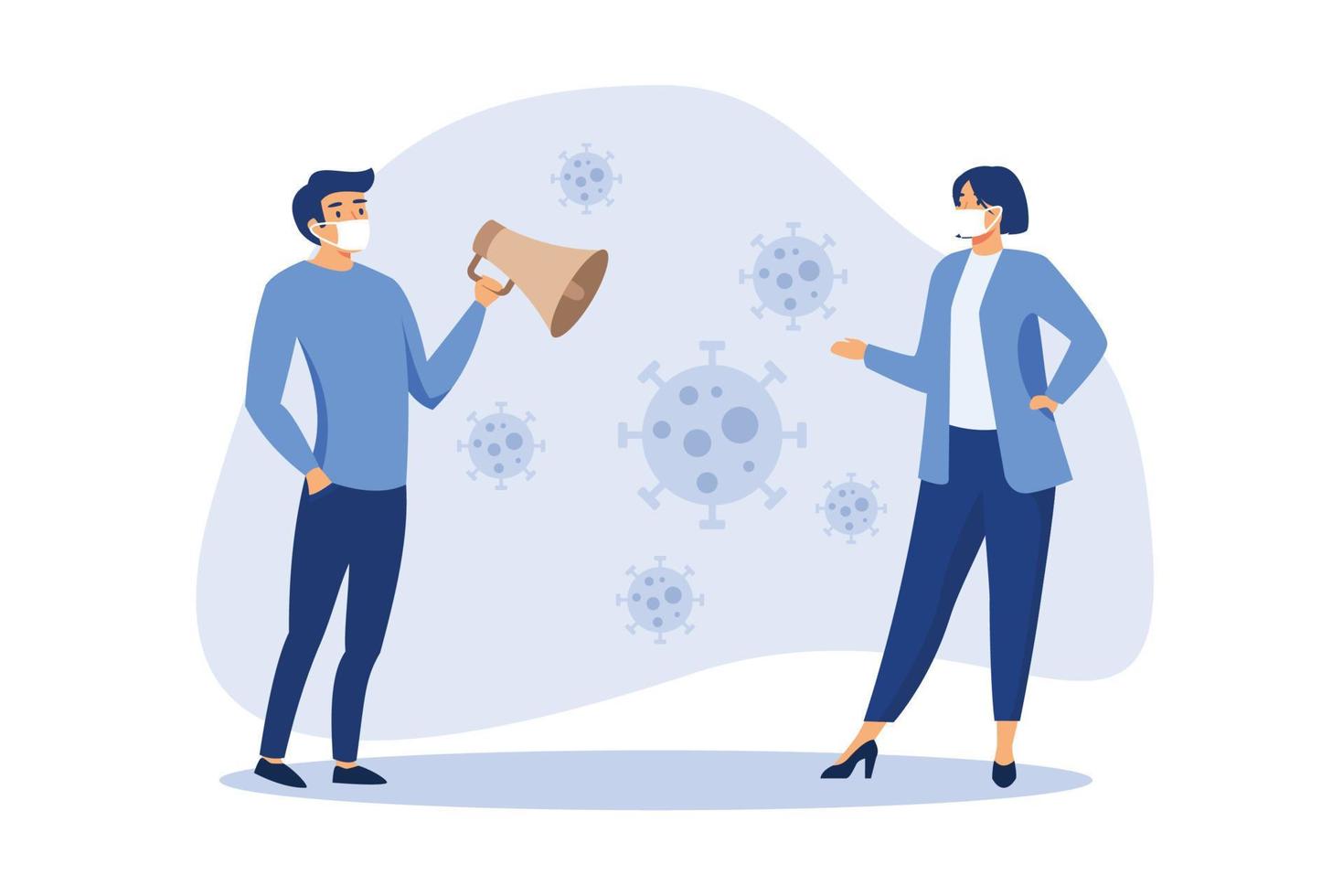 Social distancing sign in Coronavirus COVID-19 outbreak to keep distance to prevent the disease concept, people wearing face mask holding sign with the word Social and Distancing with virus pathogen. vector