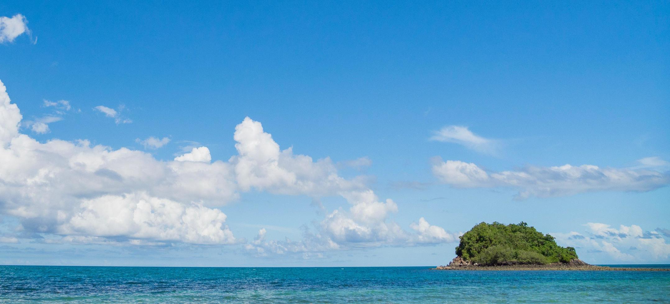 landscape viewpoint for design postcard and calendar summer Nature tropical rock beach sea Beautiful blue sea water Nang Ram Beach East thailand  Chonburi Thailand. Exotic summer cloud horizon photo