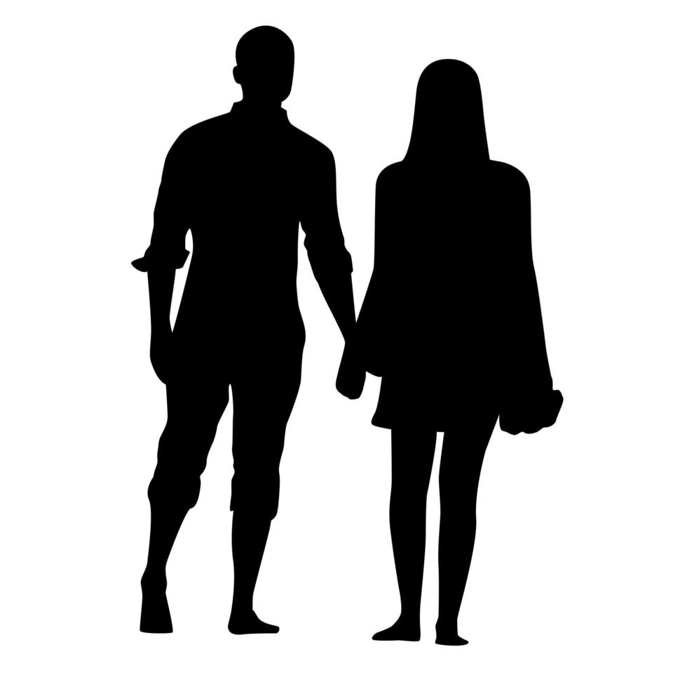 hombre y mujer cogidos de la mano silueta aislada sobre fondo blanco vector