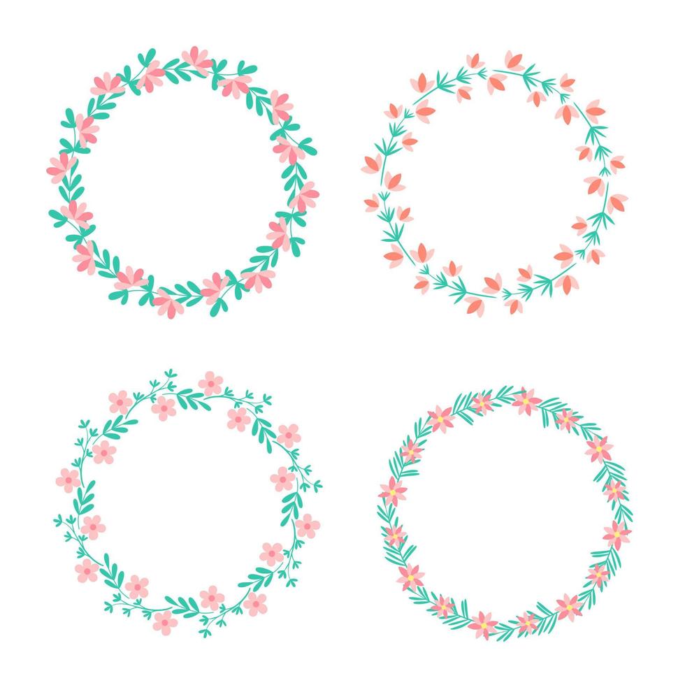 Round wreaths with spring and summer flowers set vector