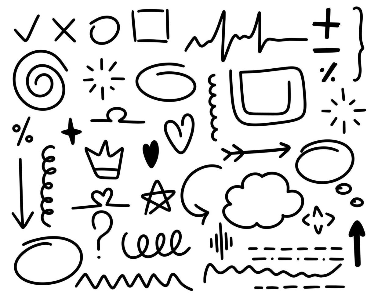 Hand drawn design elements doodle style set vector