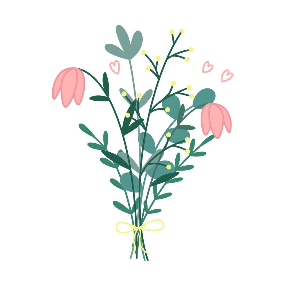 Simple wild flowers bouquet doodle style isolated vector