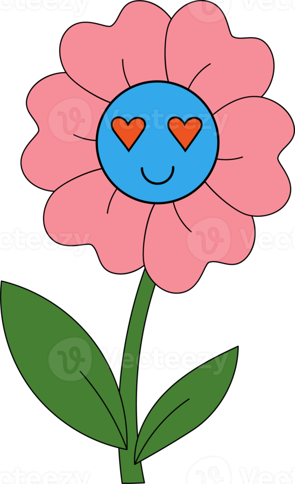 J ❁⃘*.゜ groovy retro element. daisy flower with emoji face 8525497 PNG