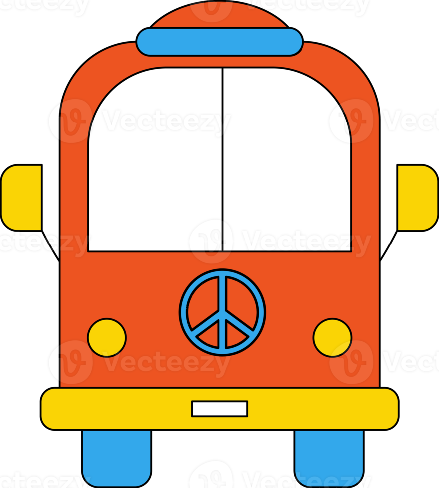 vintage hippy bus. Retro groovy element png