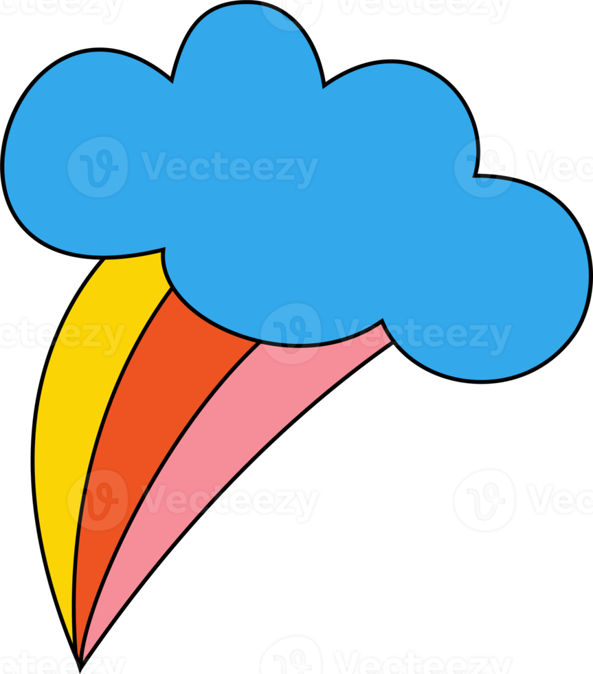 teken. wolk met regenboog. psychedelisch groovy element png