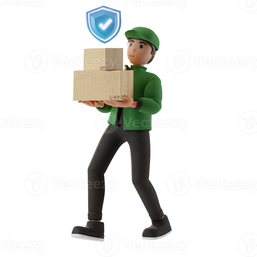 Delivery Service, with character, carry the box safely, 3d Illustration png