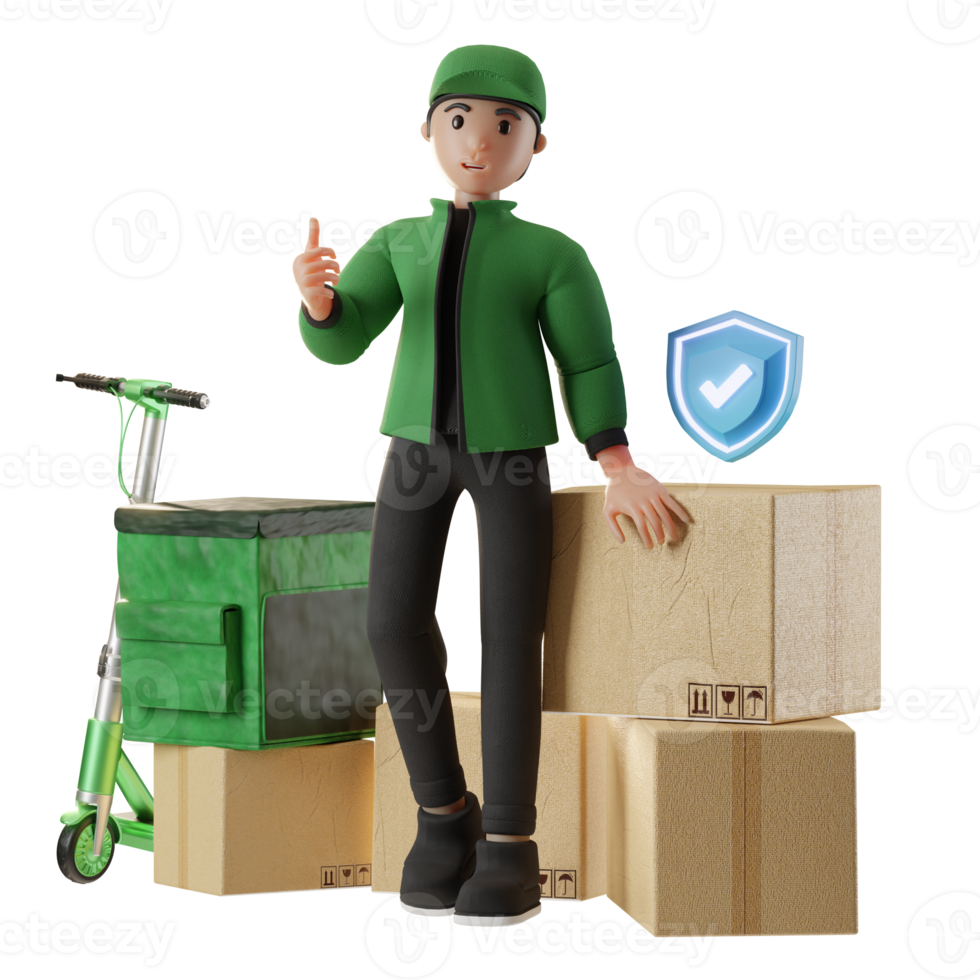 Delivery Service, with a character delivering a package, 3d Illustration png