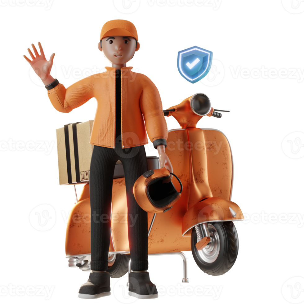 bezorgservice, met karakter en motorfiets, 3d illustratie png