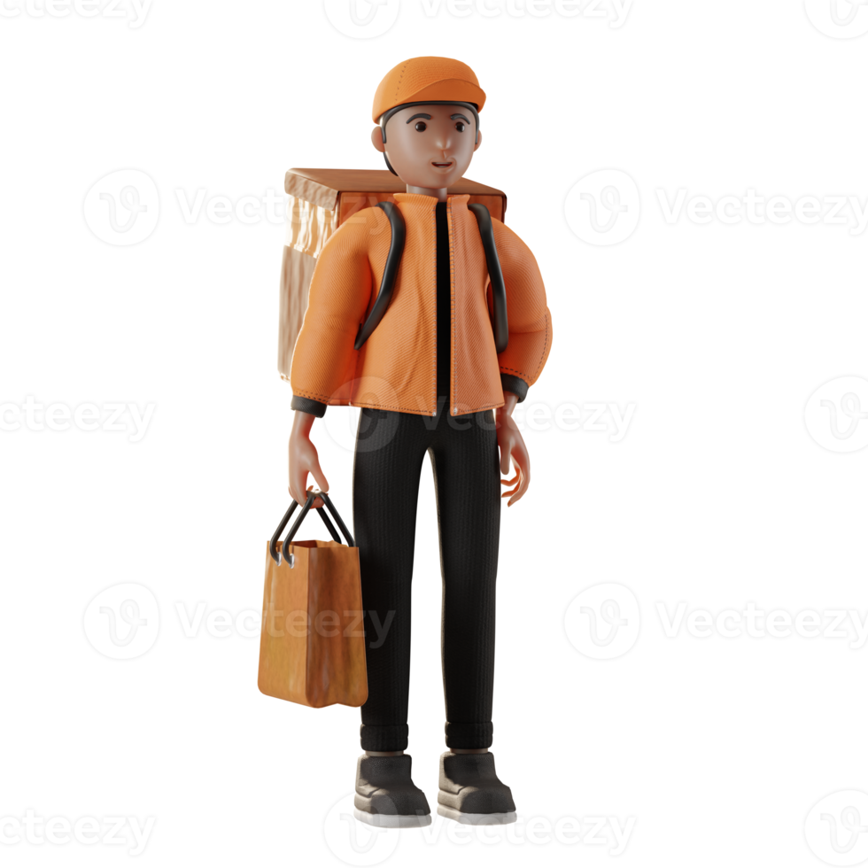 Delivery Service, with character, bag, and tote bag, 3d Illustration png