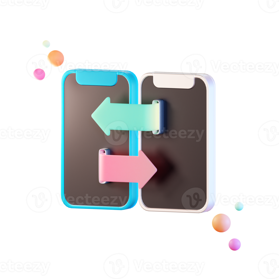 transferência de dados de telefone inteligente, ilustração de ícone 3d png