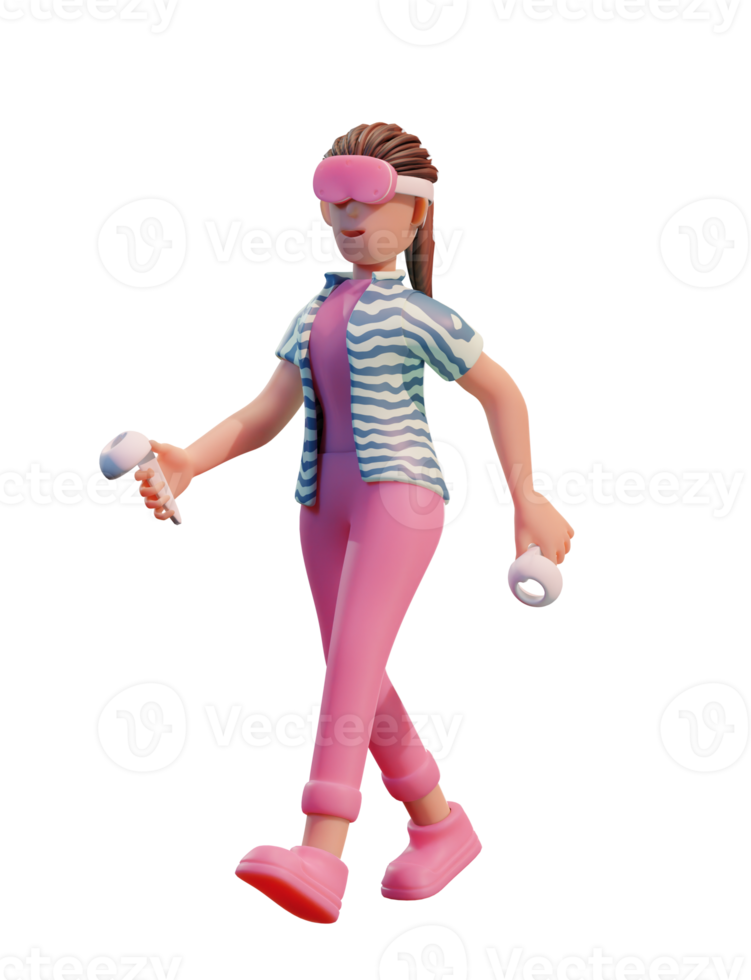 Character woman with headset VR, Metaverse 3d Illustration png