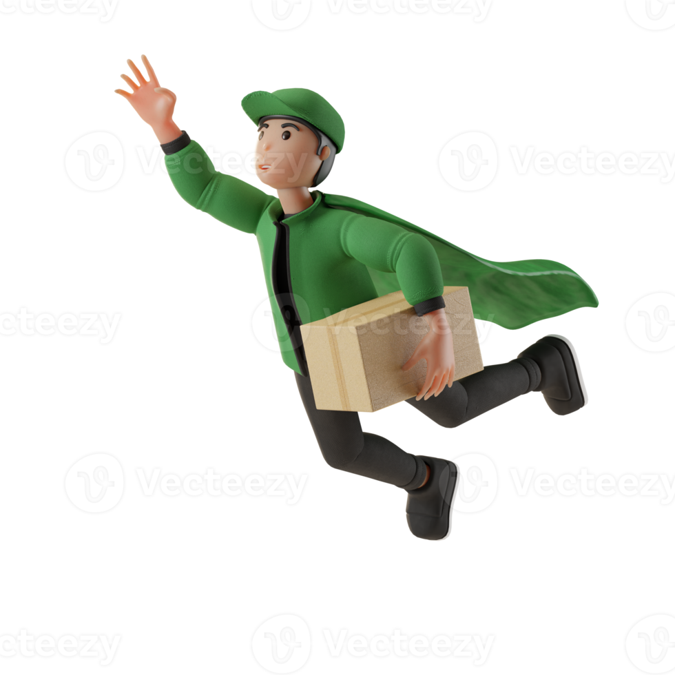 leveranstjänst, med en karaktär som levererar ett paket, 3d-illustration png