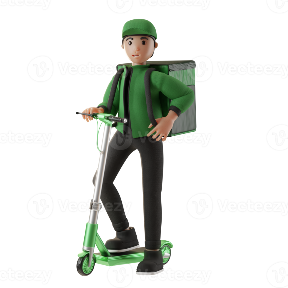 Delivery Service, with character and scooter, 3d Illustration png