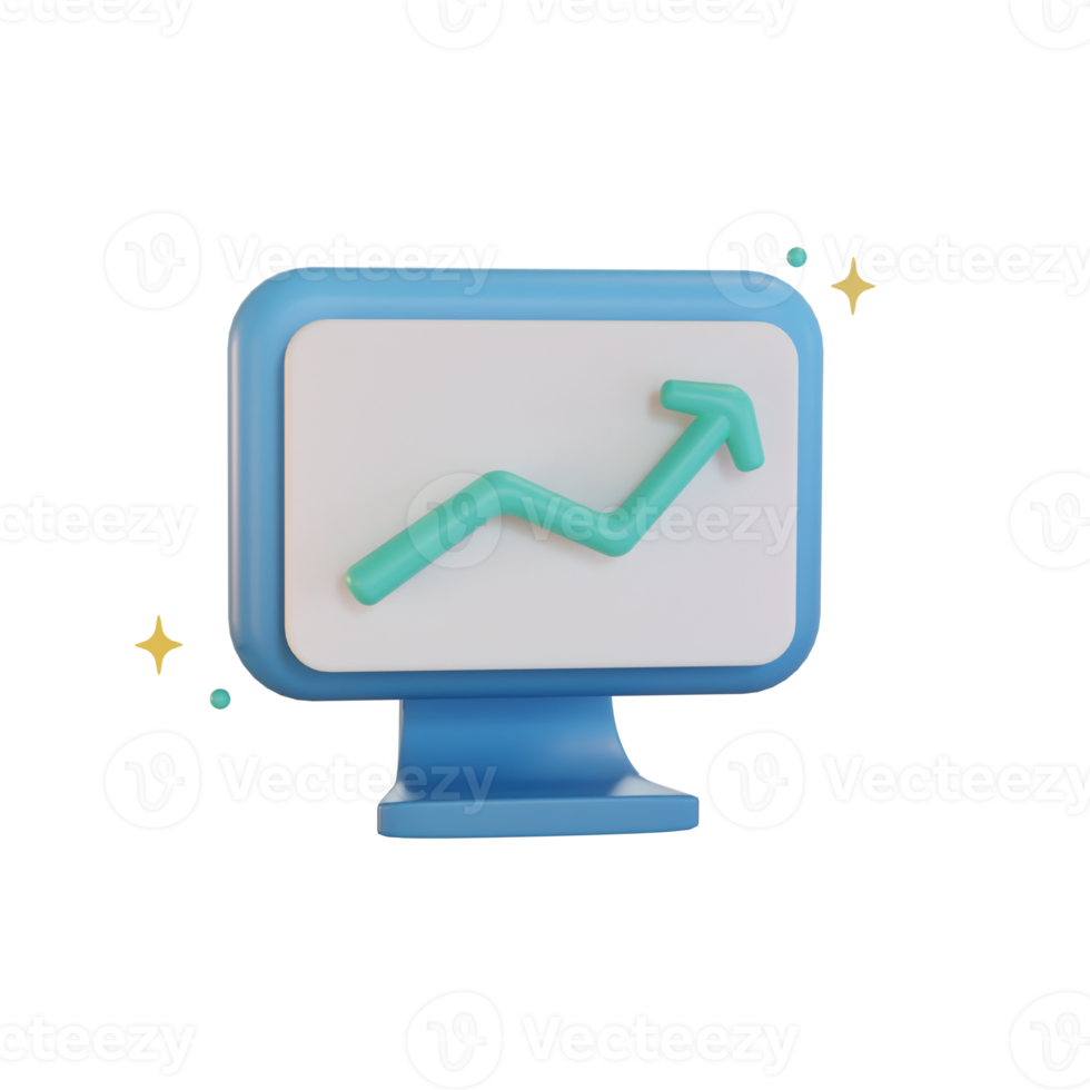 icon business 3d, computadora con estadísticas, para web, aplicación, infografía png