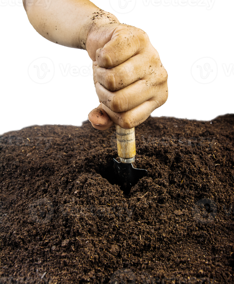 Gardening equipment and hand with soil png