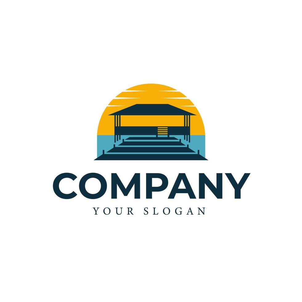 Surfers lagoon beach hut. Surf club concept. Vector summer surf retro badge. Surf concept