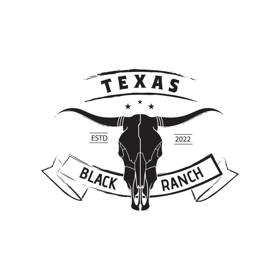 Vintage Texas Longhorn bull skull, front view. vector illustration.