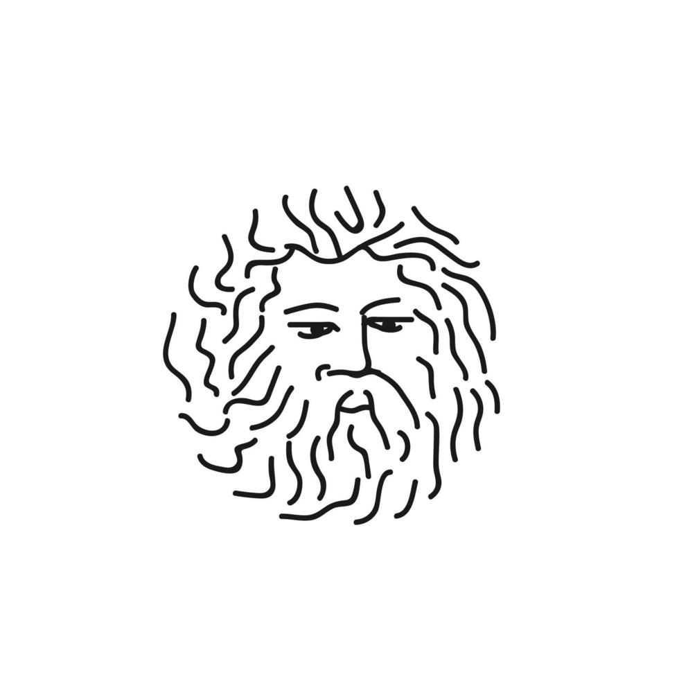 diseño de logotipo, ilustración de la cara de un anciano de barba redonda, estatua de dios griego vector